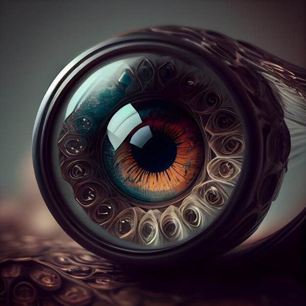 Primer plano de un ojo de un fotógrafo renderizado 3D
