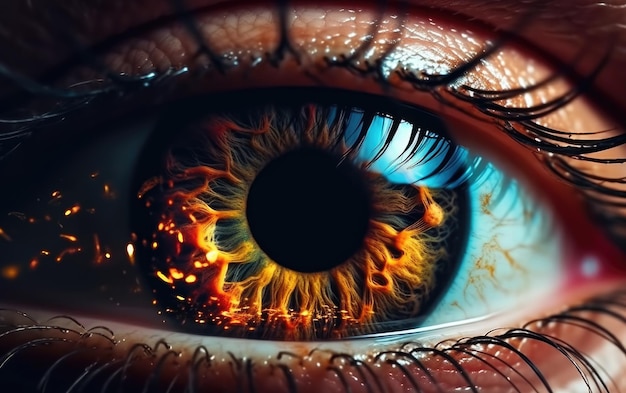 Primer plano de un ojo humano brillante iris brillante