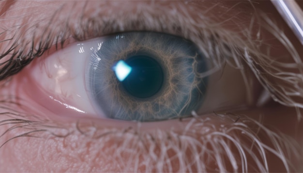 Un primer plano de un ojo humano con un iris azul