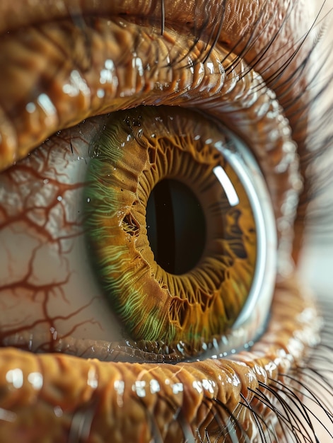 un primer plano de un ojo humano con un iris marrón y verde