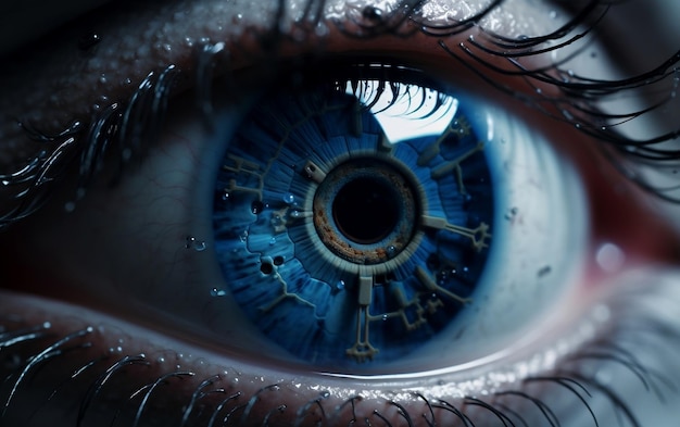 Un primer plano de un ojo con una IA de iris azul
