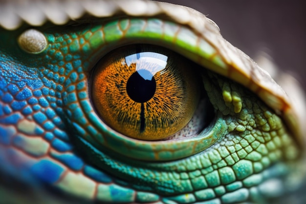 Primer plano de un ojo de iguana verde capturado por una lente macro