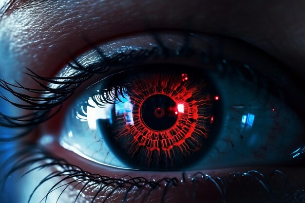 Un primer plano de un ojo con inteligencia artificial en la retina futuras tecnologías para reconocer el