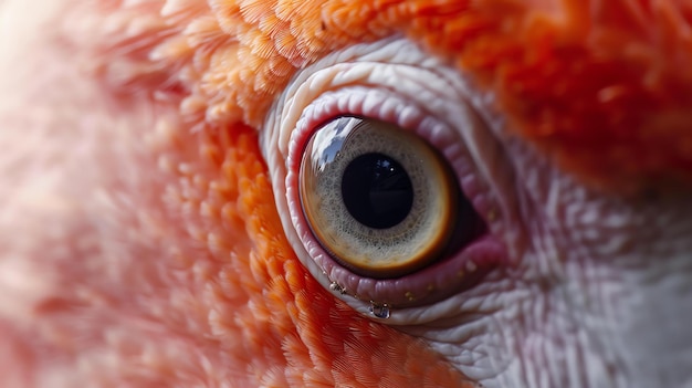 Foto un primer plano del ojo de un loro el ojo es de color naranja profundo con una pupila negra y un iris blanco