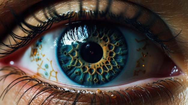 Un primer plano del ojo de una mujer con iris azul ai