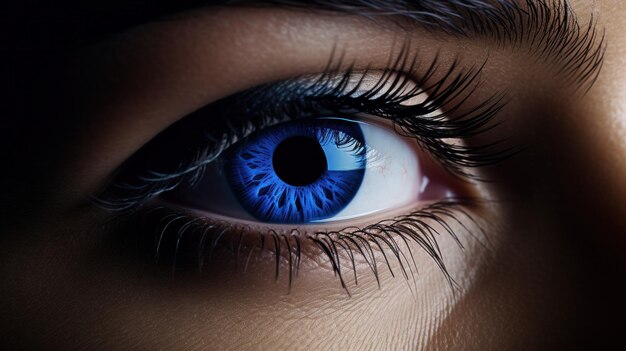 Un primer plano del ojo de una mujer con iris azul