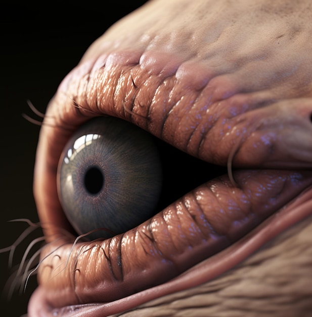 un primer plano de un ojo con un ojo azul que dice 'la palabra ojo' en él