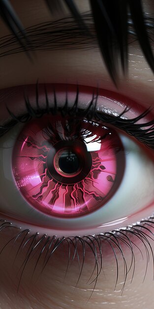 un primer plano de un ojo con un ojo rosa y un ojo rosa