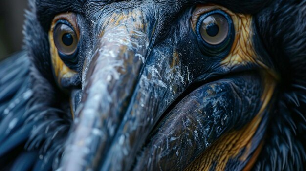 Foto un primer plano de un ojo de pájaro con un pico negro y plumas amarillas