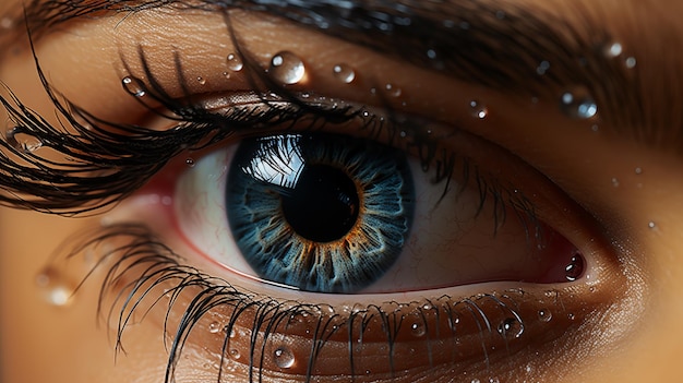 Foto un primer plano de un ojo de una persona con gotas de agua en él