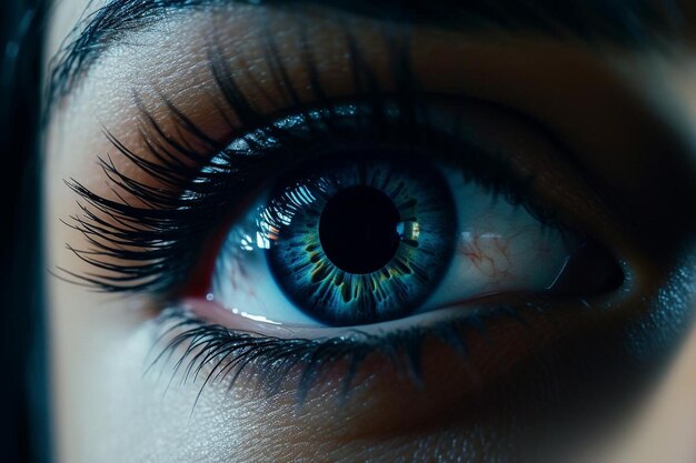 Un primer plano del ojo de una persona con un iris azul y negro