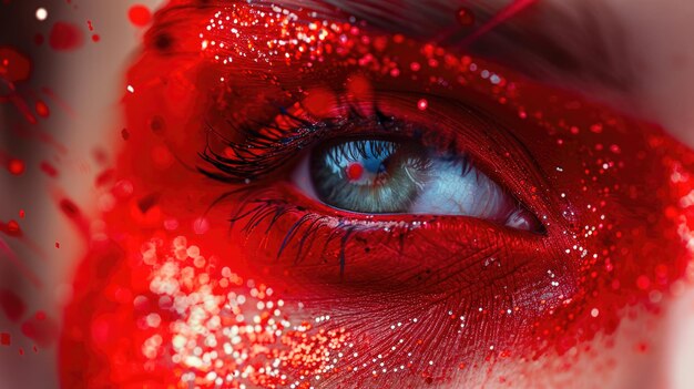 Foto un primer plano del ojo de una persona con pintura roja adecuada para varios proyectos artísticos