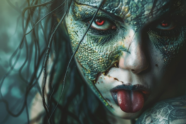 Un primer plano de un ojo de reptil con colores vibrantes