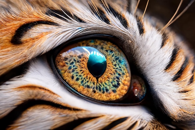 Primer plano del ojo de tigre mirando la cámara generativa ai