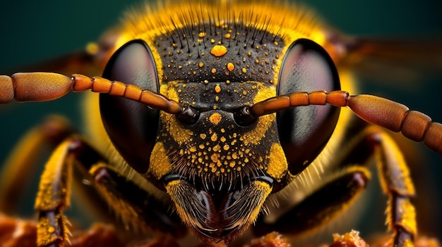 Un primer plano de los ojos de una abeja Una fotografía macro de una abejor