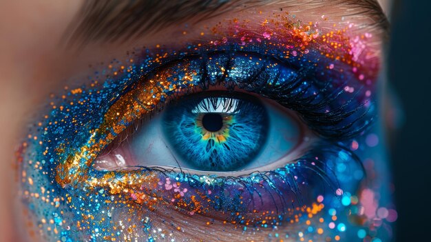 Un primer plano de los ojos de una hermosa mujer con maquillaje brillante