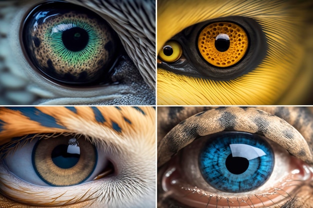 Primer plano de ojos y pupilas de diferentes animales Imagen generada por tecnología AI