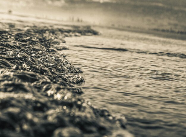 Foto primer plano de una ola en la playa