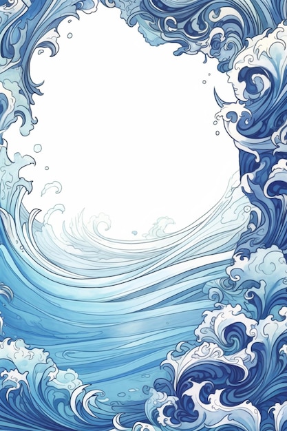 un primer plano de una onda azul y blanca con un fondo blanco generativo ai