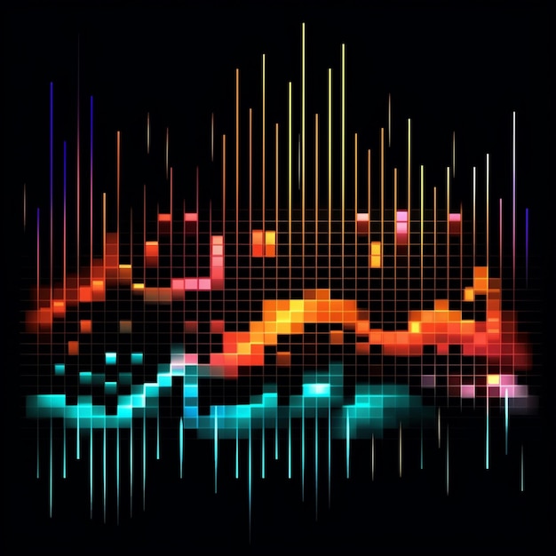 Un primer plano de una onda de sonido colorida con un fondo negro ai generativo