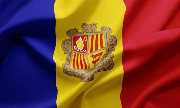 Primer plano ondeando la bandera de Andorra