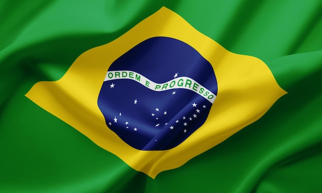 Un primer plano ondeando la bandera de Brasil