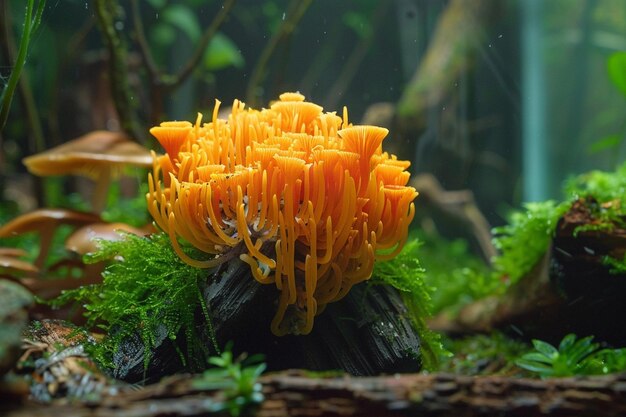 Foto primer plano de ophiocordyceps sinensis o cordyceps de setas en una bolsa de tela blanca