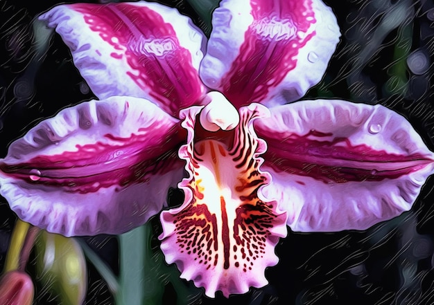 Un primer plano de una orquídea rosa con la palabra orquídea.