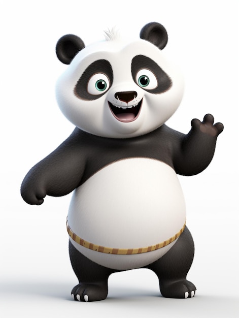 un primer plano de un oso panda de pie en una pierna y agitando el ai generativo