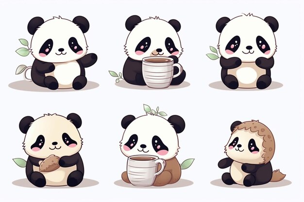 Foto un primer plano de un oso panda sentado en una mesa con una taza de café generativo ai