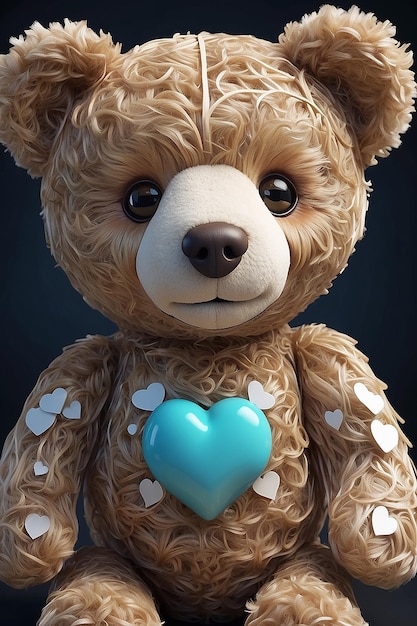 Un primer plano de un oso de peluche con un corazón en su pecho