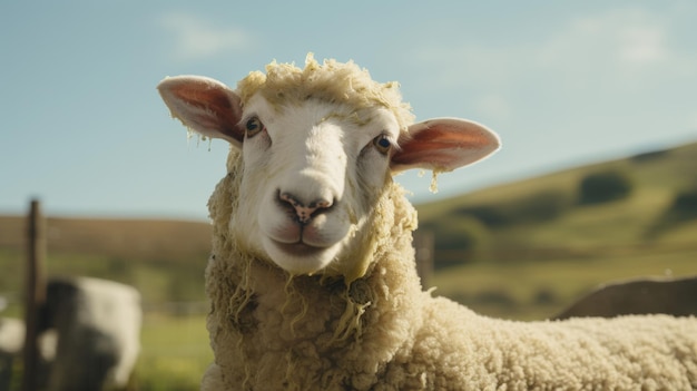 Un primer plano de una oveja con un pañuelo amarillo