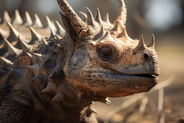 Foto primer plano de pachyrhinosaurus luz natural ia generativa