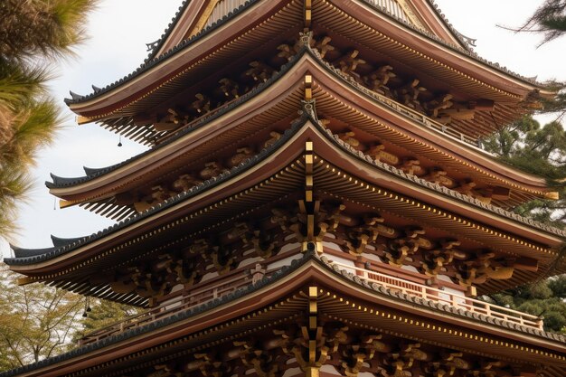 Primer plano de la pagoda de japón con intrincados detalles visibles creados con ai generativo