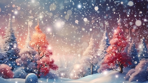 primer plano paisaje nevado árboles nieve borrosa ilustración de ensueño copos de nieve color imaginando dichoso