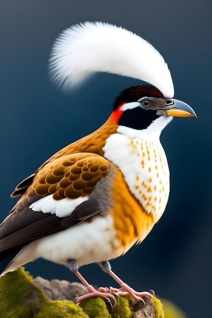 Un primer plano de un pájaro con una cara en blanco y negro