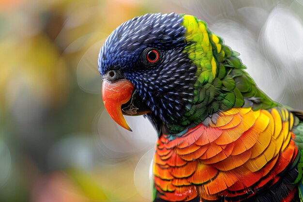 Foto un primer plano de un pájaro colorido con un fondo borroso