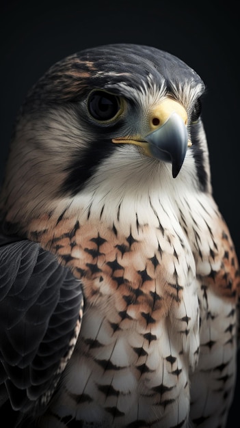 Un primer plano de un pájaro con manchas negras