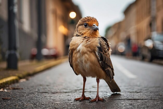 Un primer plano de un pájaro posado en una carretera