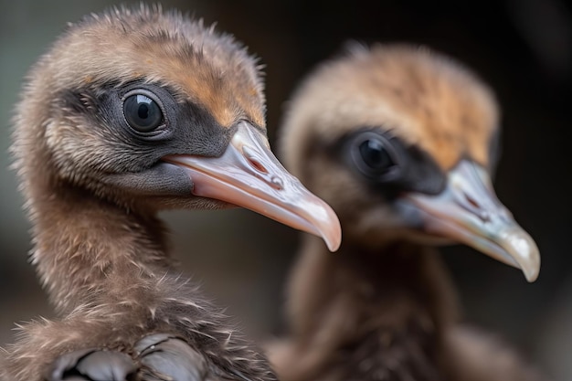 Primer plano de pájaros recién nacidos con su pico y plumas en perfecto detalle creado con ai generativo