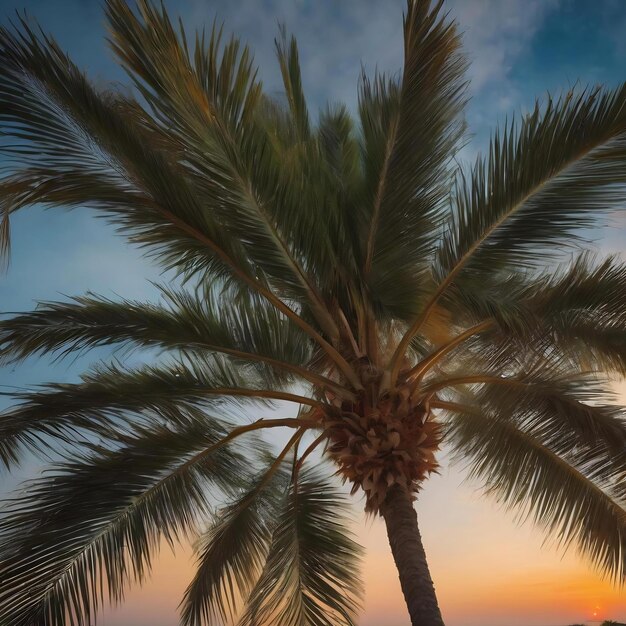 Un primer plano de una palmera con un fondo borroso