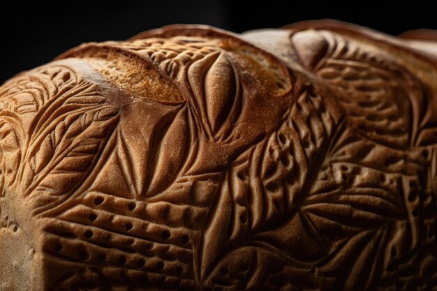 Primer plano de pan con patrones de puntuación elegantes e intrincados creados con IA generativa