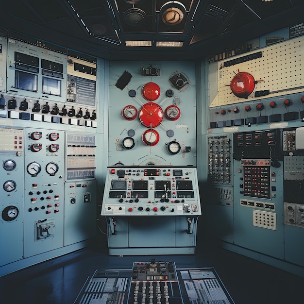 Primer plano del panel de control del reactor nuclear