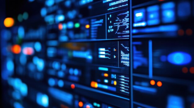 Un primer plano de una pantalla de computadora futurista que muestra una variedad de datos e información