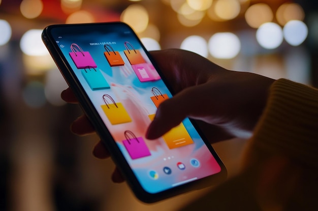 Un primer plano de una pantalla de teléfono inteligente que muestra una experiencia de compras en línea interactiva