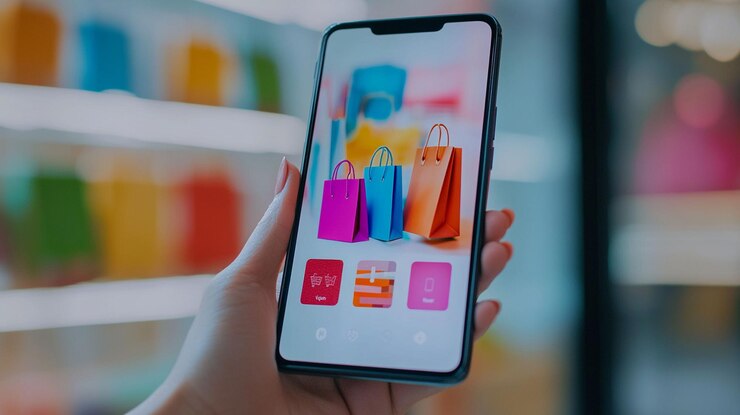 Foto un primer plano de una pantalla de teléfono inteligente que muestra una experiencia de compras en línea interactiva