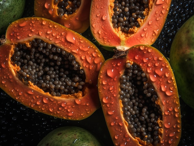 Un primer plano de una papaya con semillas