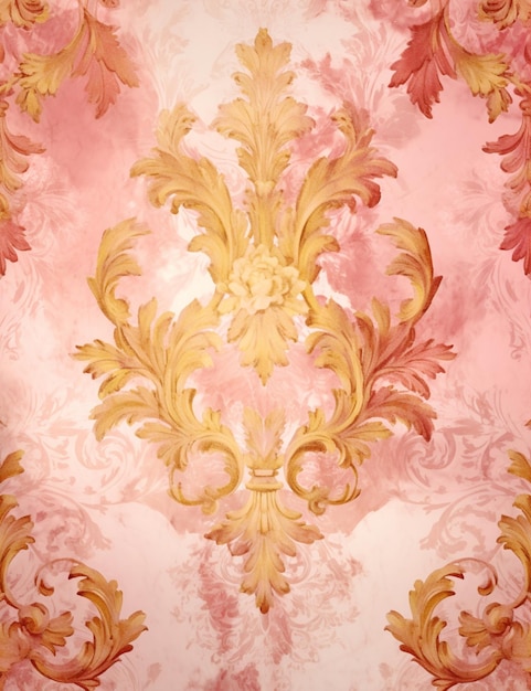 Un primer plano de un papel tapiz con un diseño generativo de oro y rosa