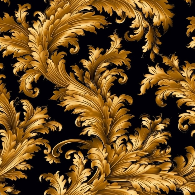 Un primer plano de un papel tapiz dorado y negro con un patrón generativo ai
