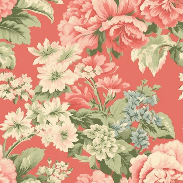 un primer plano de un papel tapiz floral con un fondo rojo ai generativo